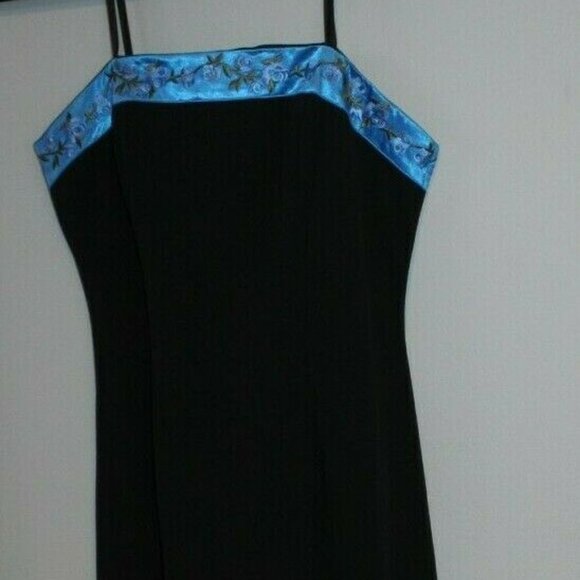 Papell Boutique Evening Dress Strapless Size Women's 2P Petite Black With Blue - Picture 1 of 7